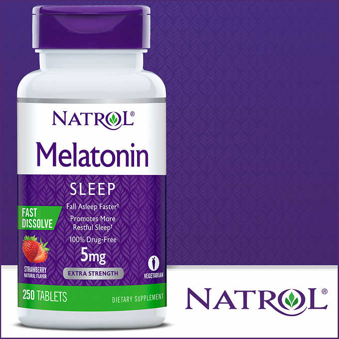 Natrol Melatonin 5mg 250 เม็ด วิตามินหรือฮอร์โมนช่วยให้นอนหลับ ชนิดอม รสสตรอบอรี่ หมดอายุ 09/2026