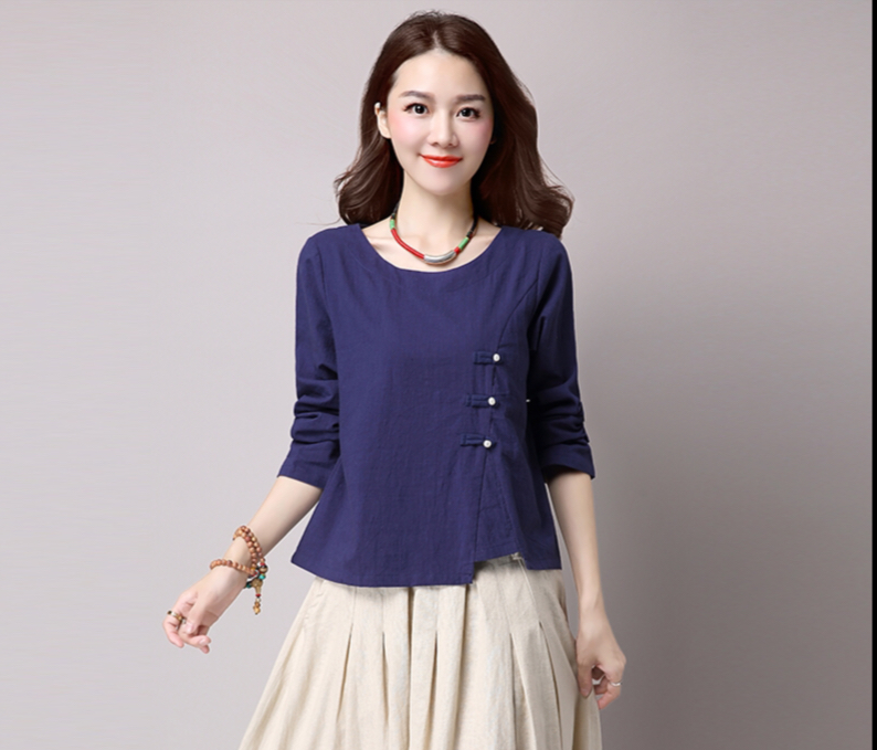 เสื้อผ้าฝ้าย เนื้อดี ใส่สบาย รหัส SY 48 สีน้ำเงิน