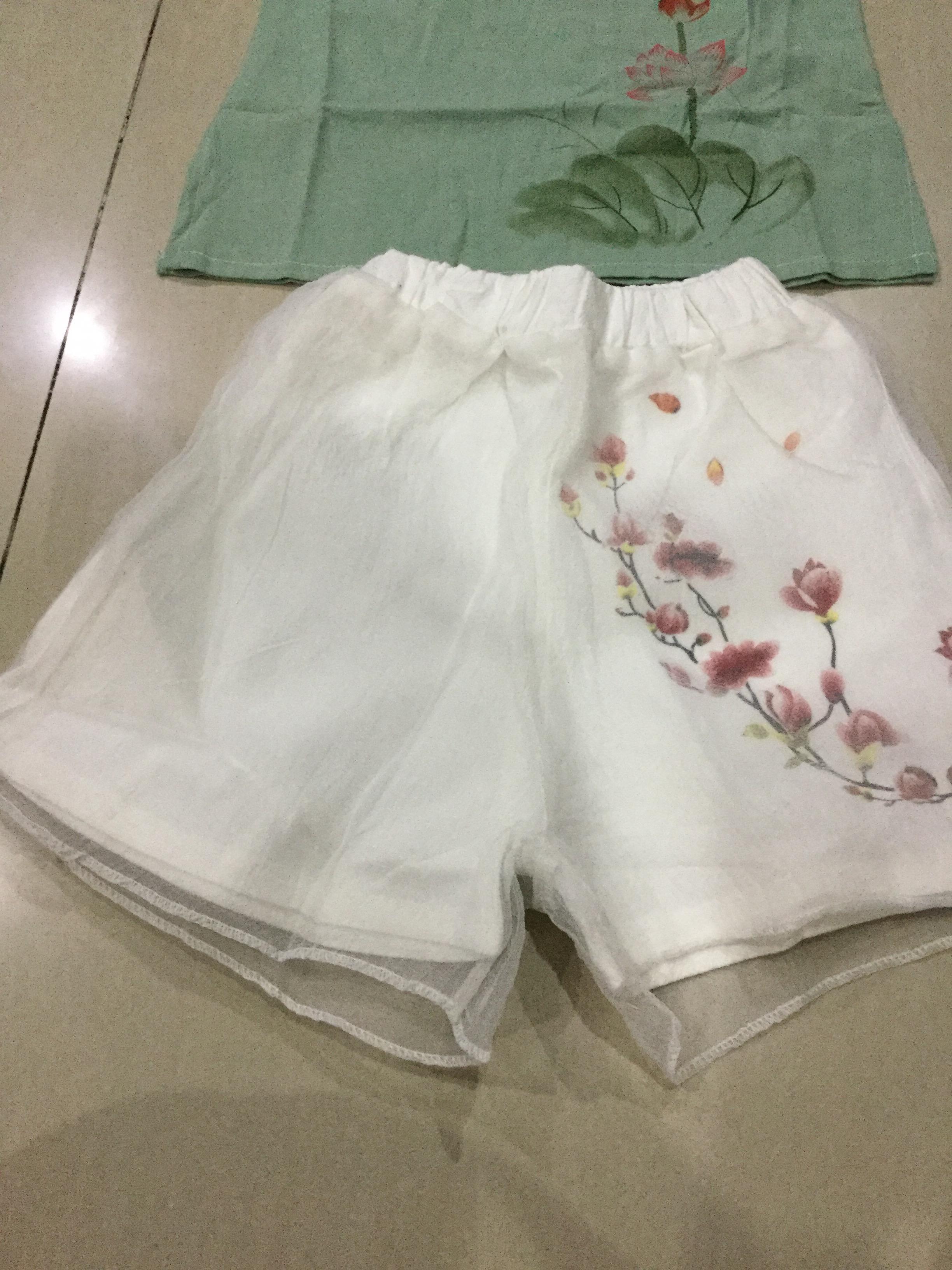 ชุดเสื้อเขียว+กางเกงขาว ผ้าฝ้าย ผ้าลินิน รหัส GP 58 สินค้าพร้อมส่ง