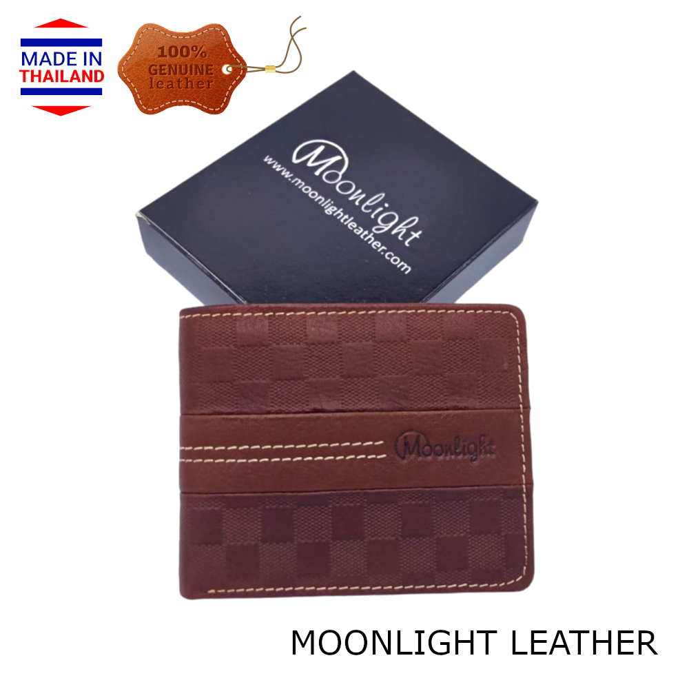 [บางเฉียบ] กระเป๋าสตางค์หนังวัวแท้ Moonlight รุ่น Checkmate-II ฟอกแบบชามัวร์ ทนน้ำ นุ่ม เท่ เบาบาง สีน้ำตาลอ่อน มีกล่อง