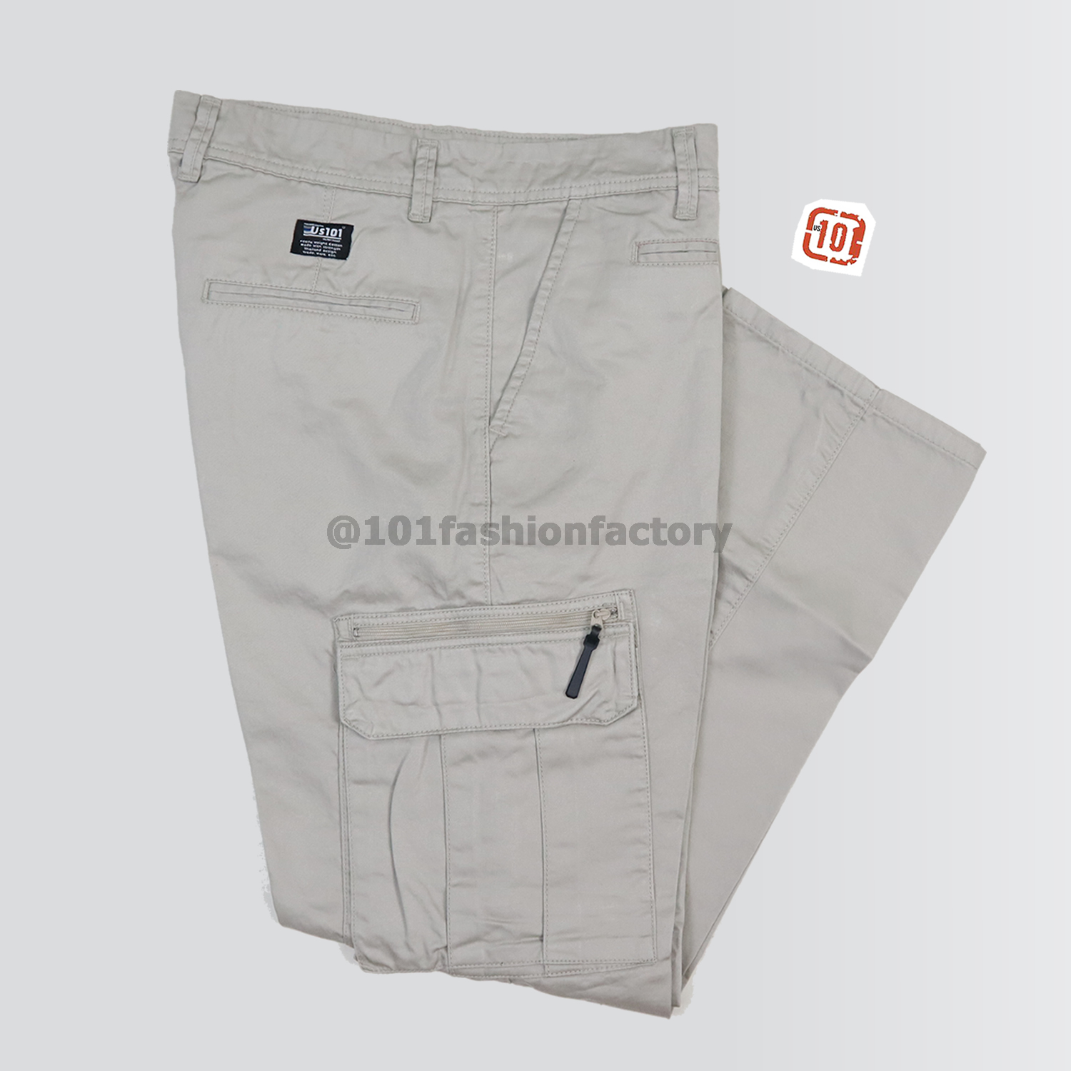 กางเกงคาร์โก้กระเป๋าข้าง NO.707/2 ขาตรงทรงหลวมกระบอกธรรมดา สีครีม | 101FashionFactory