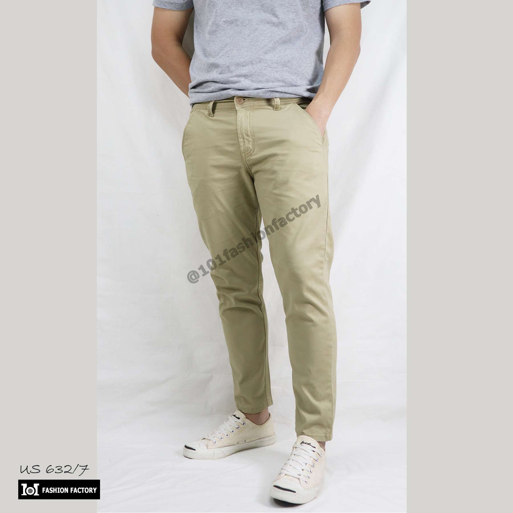 กางเกงชีโน่ขาเต๋อ USุ632/7 ทรงเข้ารูป 9ส่วน สีกากีอ่อน | US101