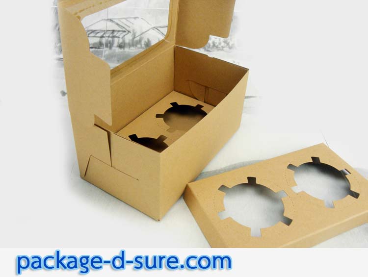 โปรโมชั่น//กล่องสี่เหลี่ยมผืนผ้า คัพเค้ก 2 ชิ้น 16x9x7.5 กระดาษคราฟ