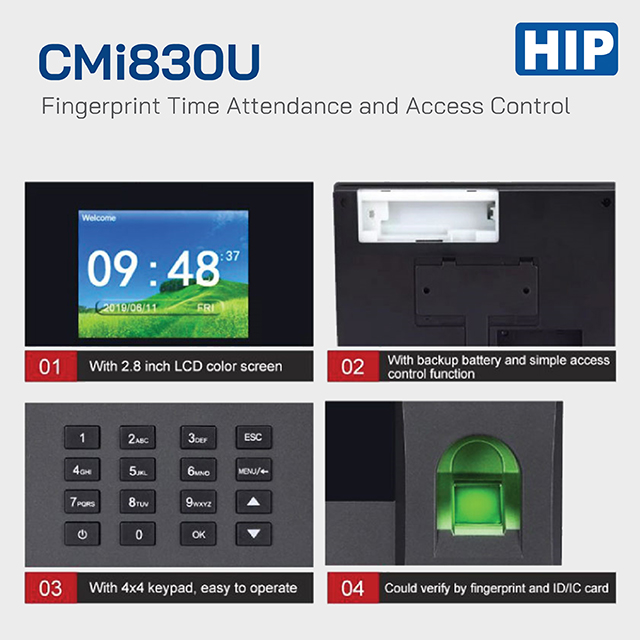 HIP Fingerprint Time Attendance and Access Control แสกนลายนิ้วมือ รุ่น CMi830U แจ้งเตือนผ่าน ezyline