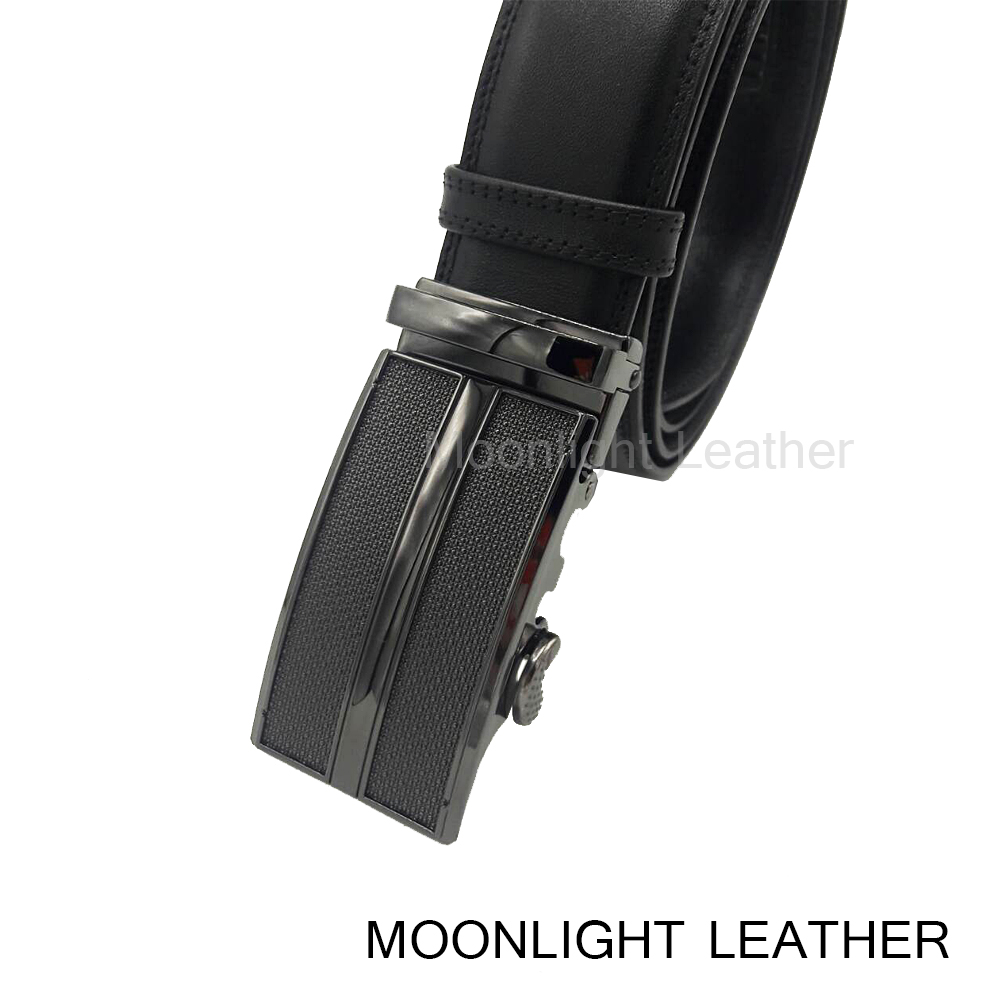เข็มขัดหนังวัวแท้ MOONLIGHT สำหรับผู้ชาย แบบ Auto Locking หัวไฟเบอร์ลาย Exclusive-1 เป็นหนังแท้ทั้งด้านหน้าหลัง ไม่ลอก