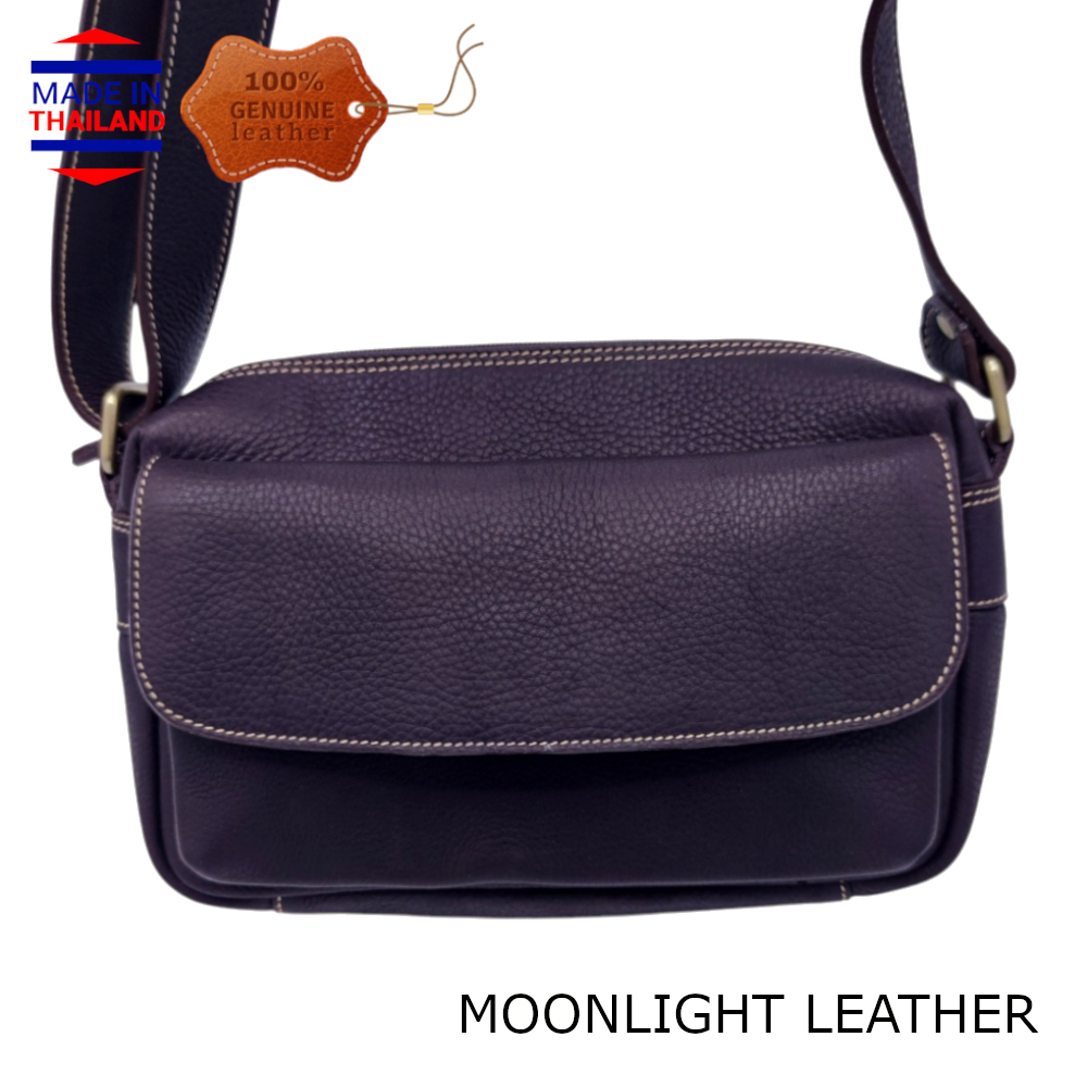 กระเป๋าสะพาย หนังแท้ MOONLIGHT รุ่น EVA สีน้ำตาลเข้ม ทำจากหนังวัว นุ่ม ทนทาน ไม่ลอกร่อน ใส่ของเยอะ น้ำหนักเบา มีประกัน