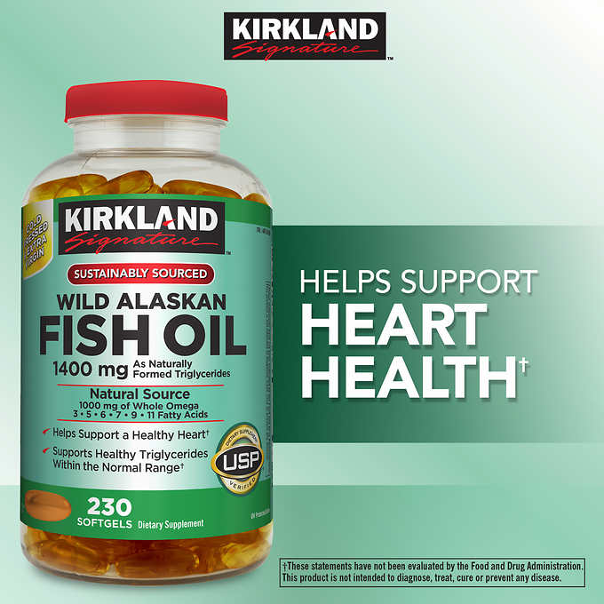 ** CLEARANCE ขนาดแบ่งขาย ** Kirkland Wild Alaskan Fish Oil 1400mg 30 softgels มีโอเมก้า 8 ชนิด ทานวันละเม็ดค่ะ หมดอายุ 11/2025