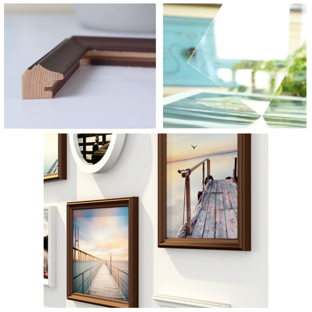 ชุดกรอบรูปติดผนัง Vertical set 11 (Brown&White-View) กรอบรูปไม้ 9 ชิ้นพร้อมภาพตามแบบ + รูปแคนวาส 2 ชิ้นและวัสดุติดตั้ง