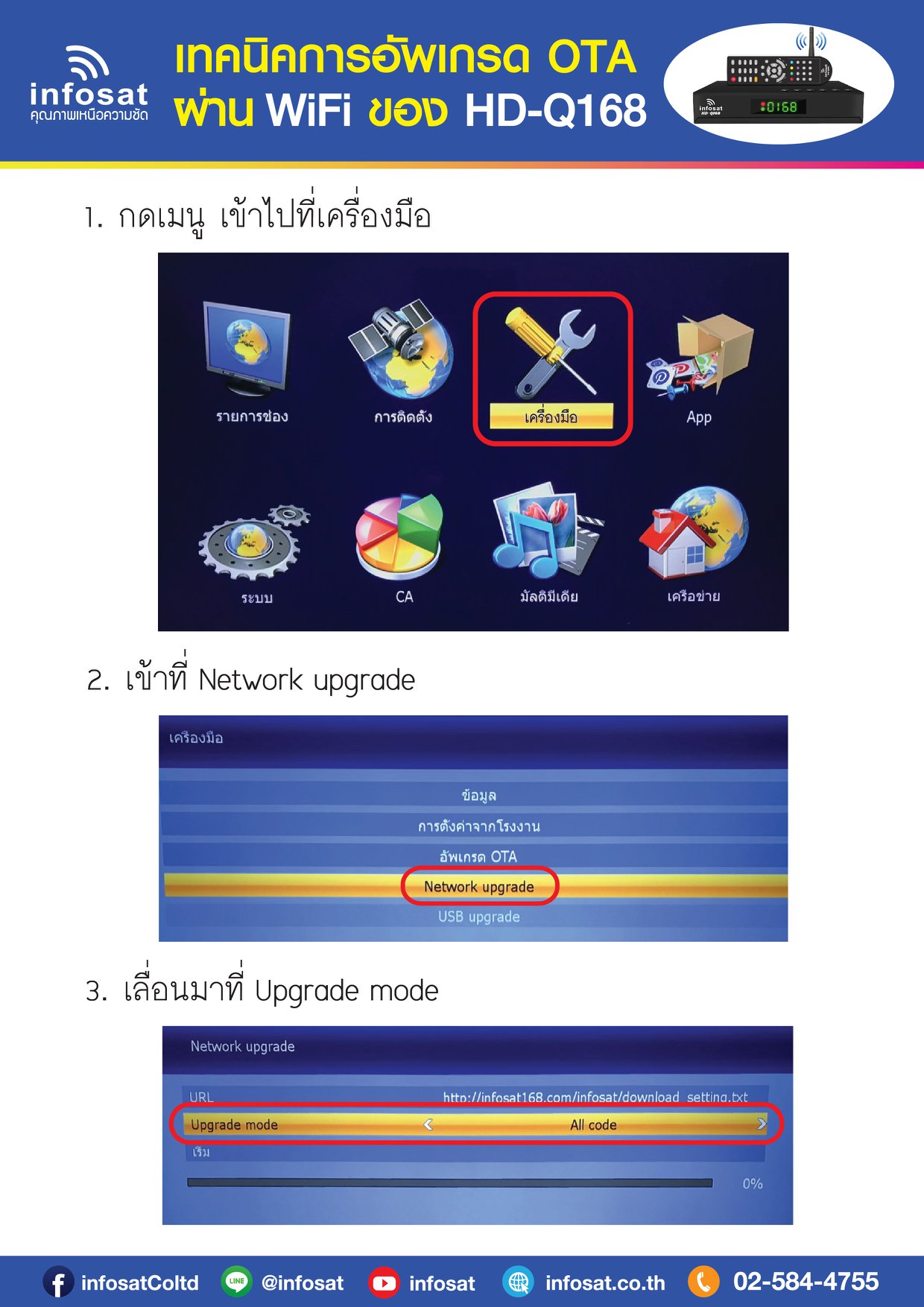 INFOSAT HD-Q168 WIFI (รองรับM3U) Hybrid 2 ระบบ อินเตอร์เน็ต จานดาวทียม + เสาไวไฟ