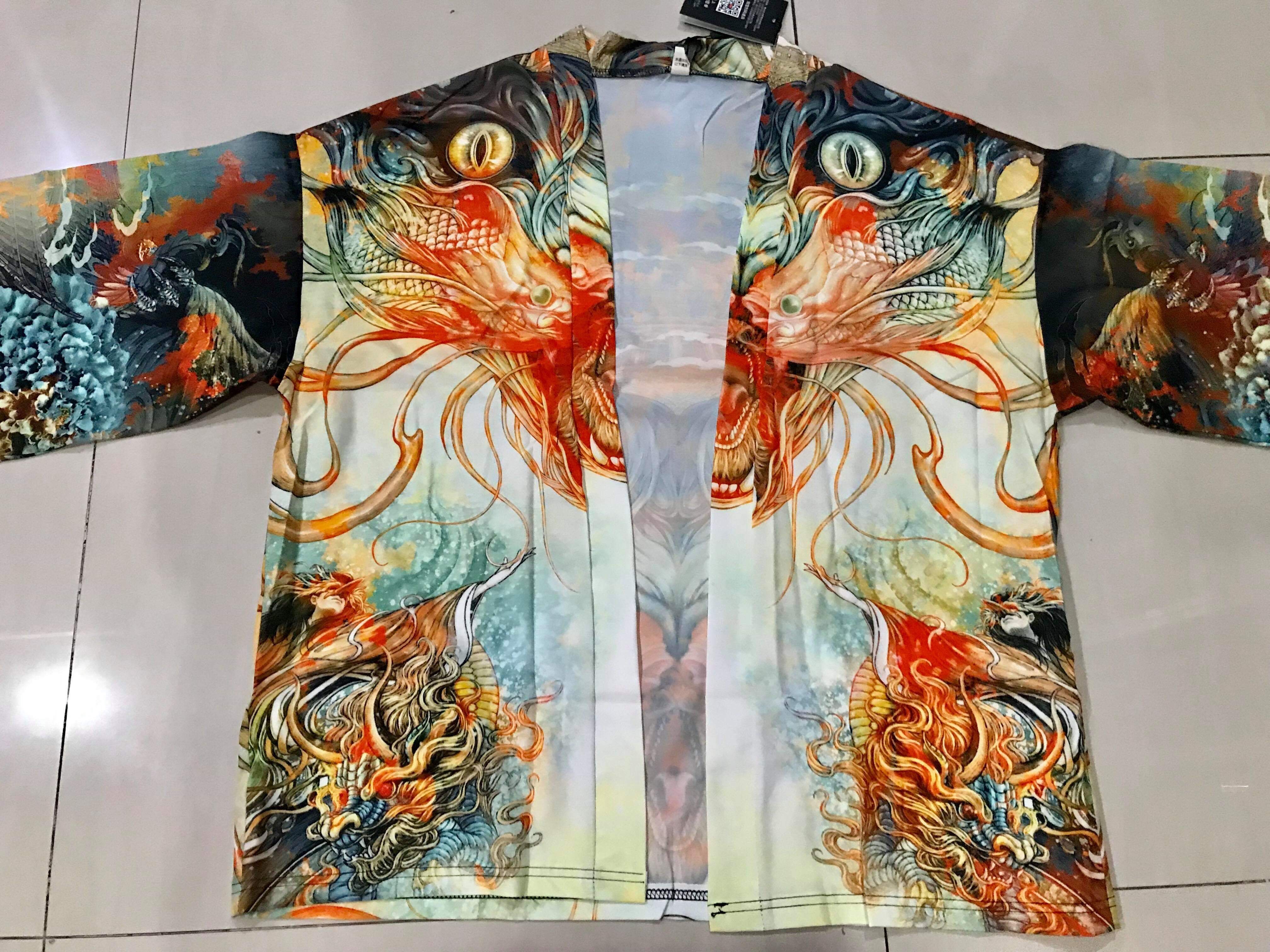 เสื้อแจ๊กเก็ต ผ้าลินิน ลายมังกรสีทอง รหัส OHT 60