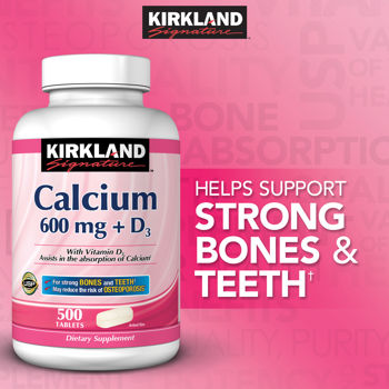 Kirkland Calcium 600mg + D3 ขนาด 500 เม็ด แคลเซียม หมดอายุ 12/2026