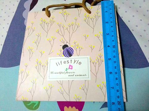 ถุงกระดาษหูหิ้ว สีโอรส ลายดอกไม้ 20x20x8