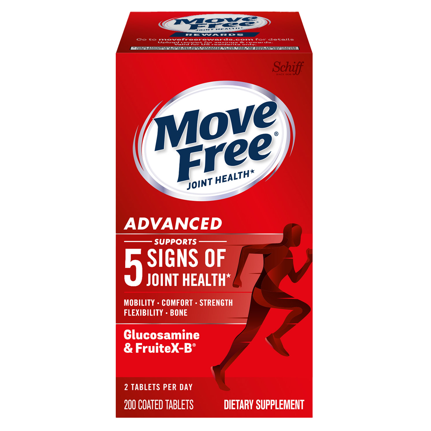 Schiff Move Free Advanced ฉลากแดง 200 เม็ด บำรุงไขข้อ เพิ่มน้ำในข้อต่อ หมดอายุ 02/2028