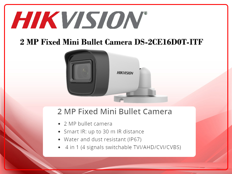 กล้องวงจรปิด HIKVISION รุ่น DS-2CE16D0T-ITFS ความละเอียด 2 ล้านพิกเซล (Built in Microphone)