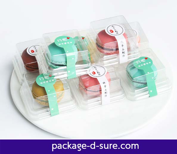 กล่องมาการองใส่ 1 ชิ้น 6.5x6.5+3.2 พลาสติกใส ฝาครอบบน แพค 6 ใบ