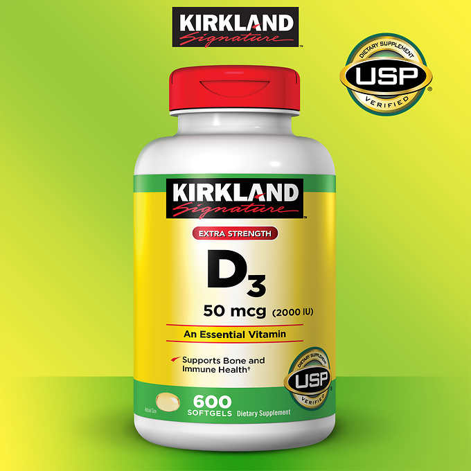 Kirkland Vitamin D3 50mcg (2000 IU) วิตามินดี วิตามินแดด 600 Softgels หมดอายุ 05/2027