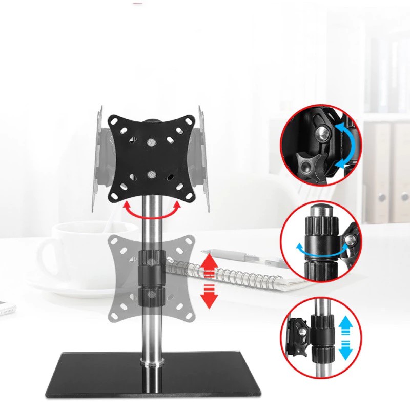 ขาตั้งจอคอม รองรับ14-27” KC-122 ฐานรองกระจกนิรภัย สวยงาม หมุนซ้ายขวาได้360องศา