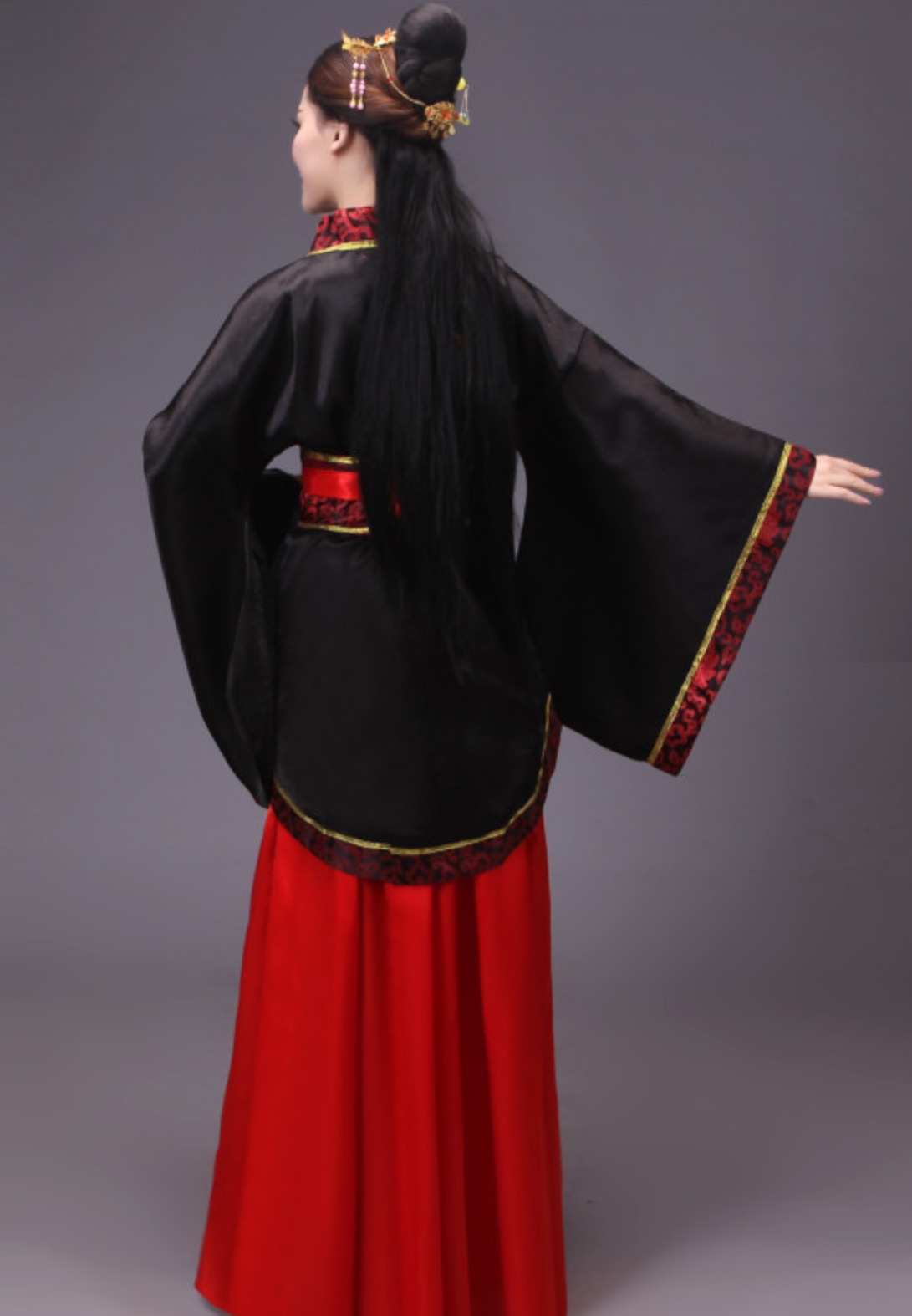 ชุดจีนสตรีฮั่นโบราณ สีดำ -แดง รหัส VP49 สินค้าพร้อมส่ง