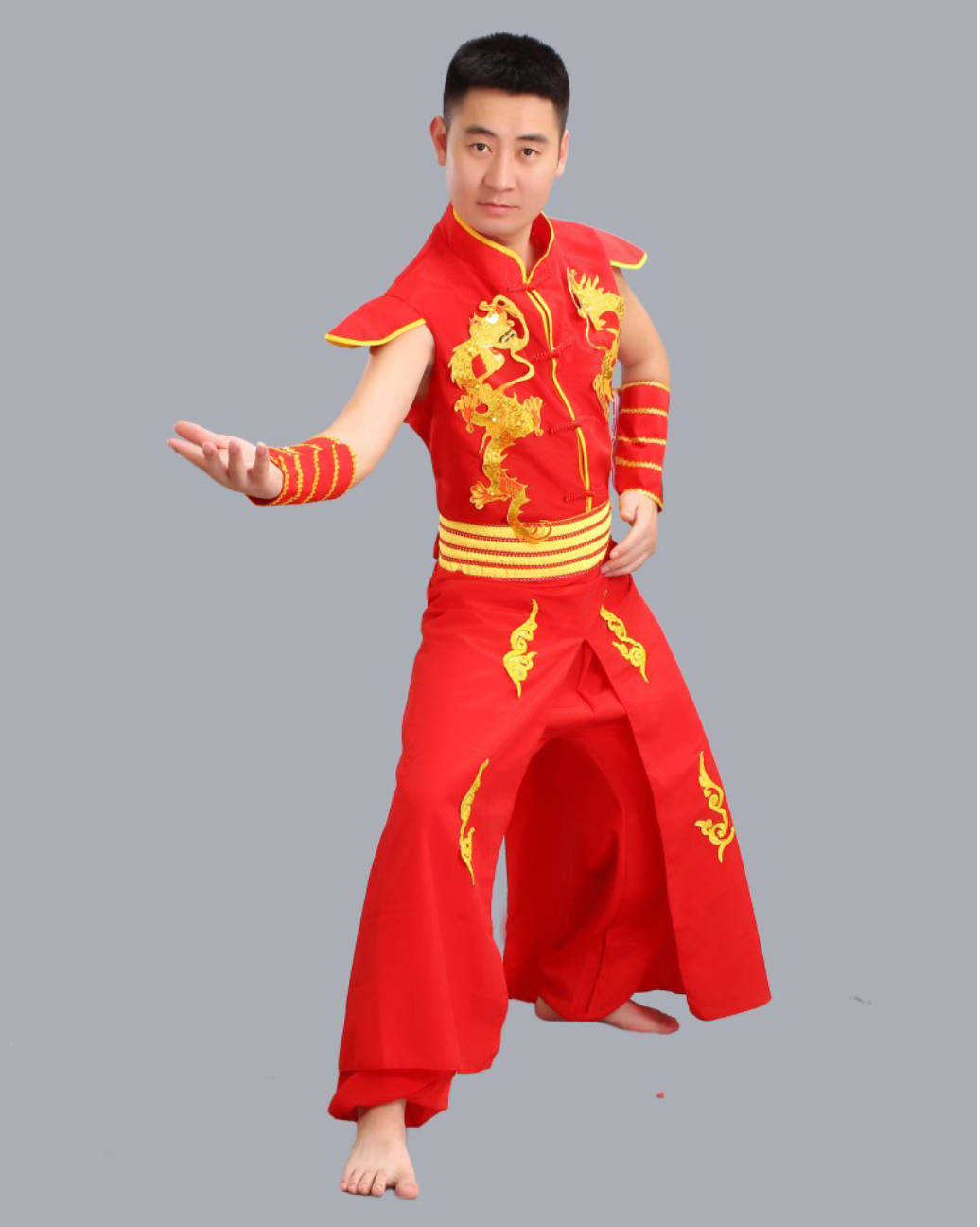 ชุดกังฟู สีแดงลายมังกรทอง รหัส Kung 69 สินค้าพร้อมส่ง
