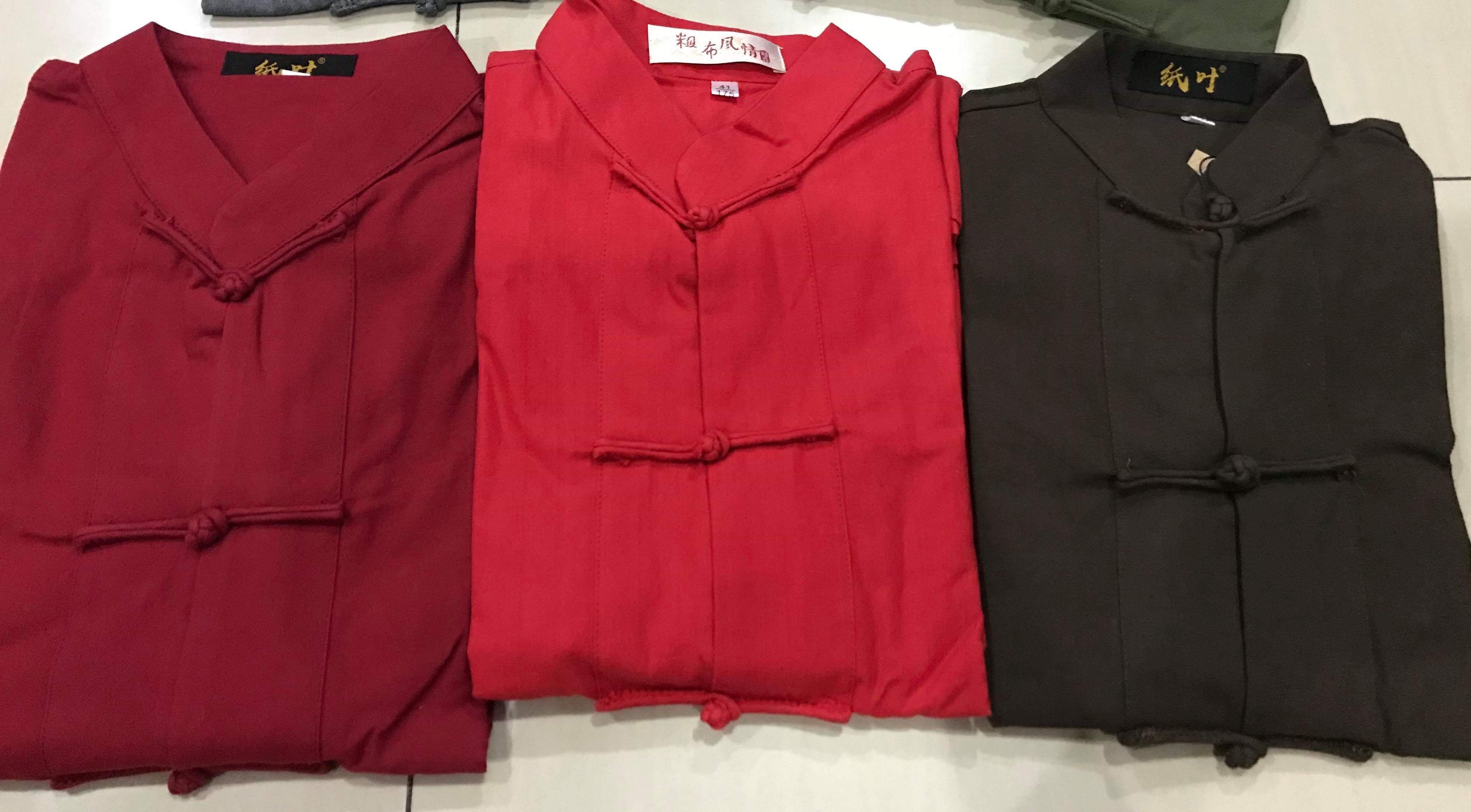 เสื้อจีนชายผ้าฝ้ายผสมลินิน สีแดงสด รหัส SIX39 พร้องส่ง