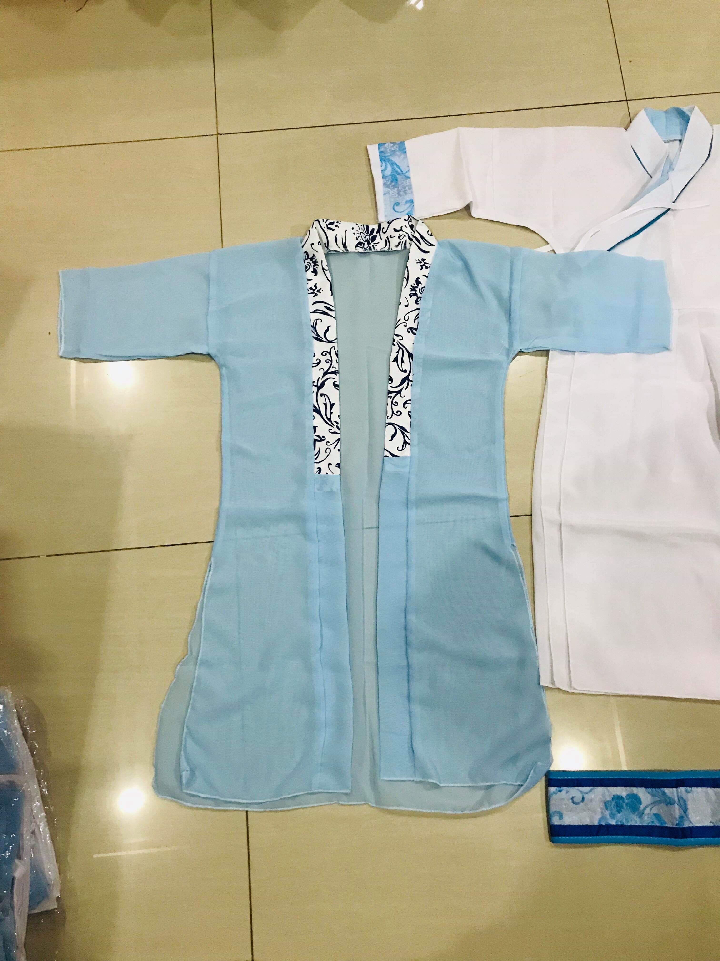 ชุดจอมยุทธน้อย สีขาวฟ้า รหัส J 84 สินค้าพร้อมส่ง