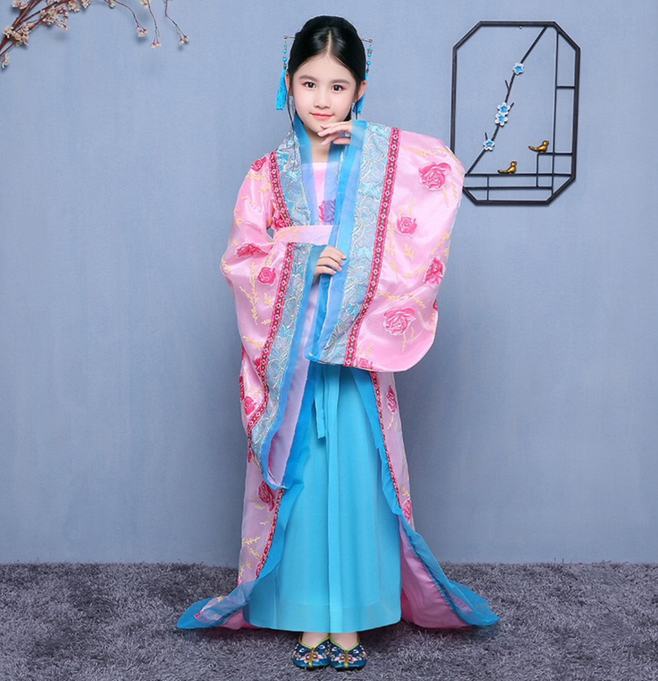 ชุดจีนเด็กราชวงศ์ถัง สีชมพู รหัส YB 75 สินค้าพร้อมส่ง