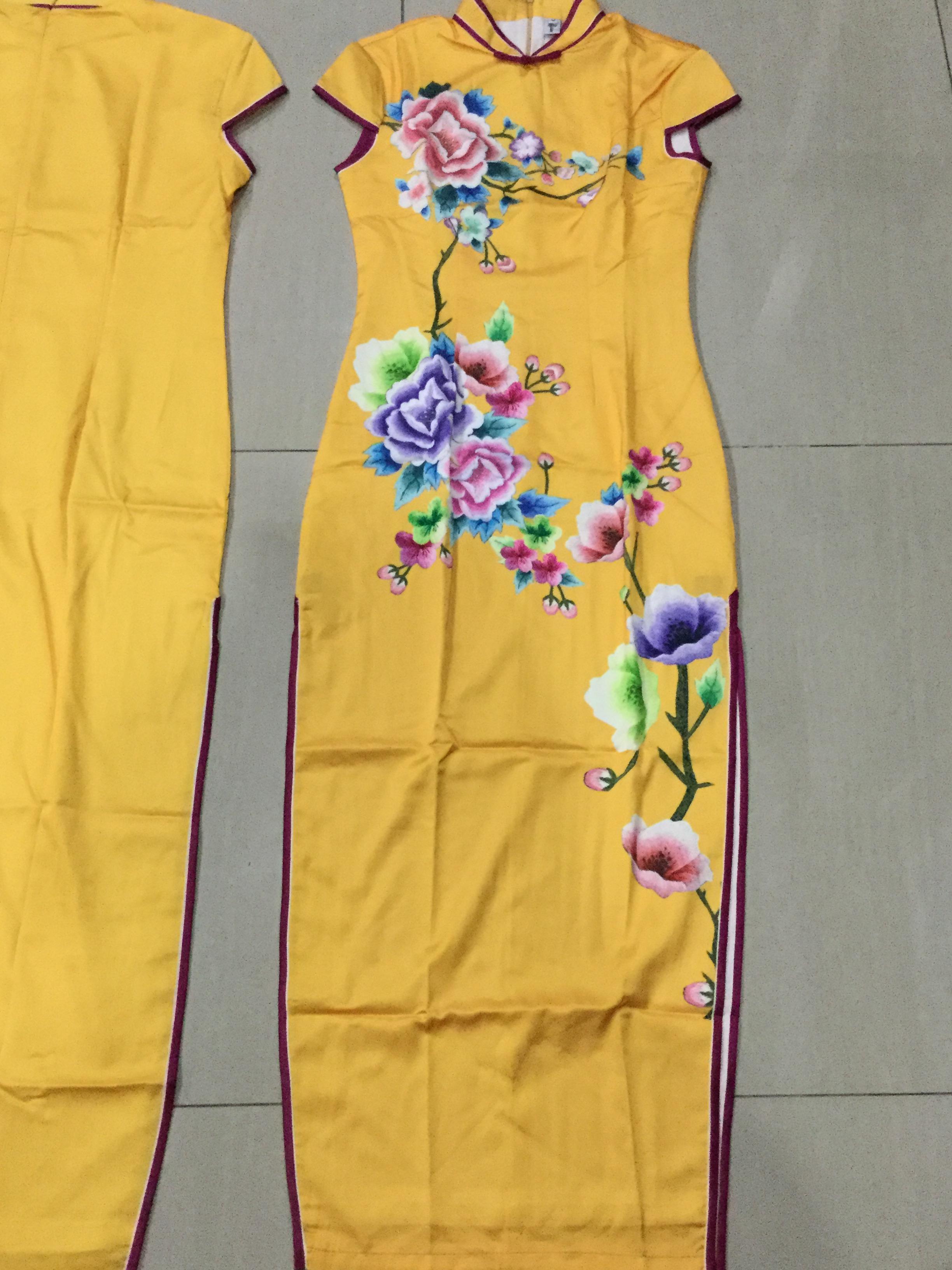 กี่เพ้ายาว สีเหลือง รหัส SW 155 สินค้าพร้อมส่ง