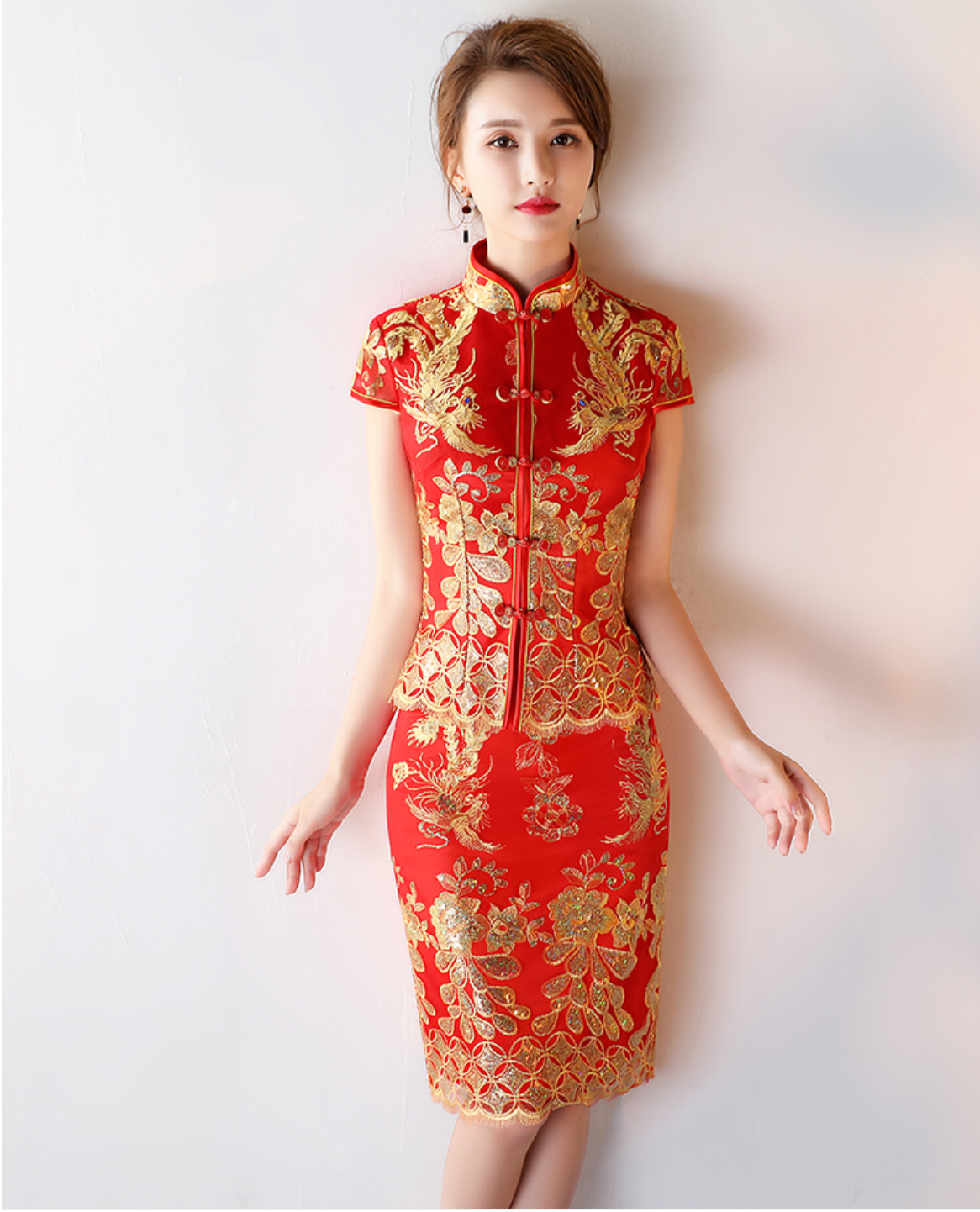 ชุดเสื้อ +กระโปรง สีแดง. เนื้อดี ใส่สบาย รหัสSHOT 140