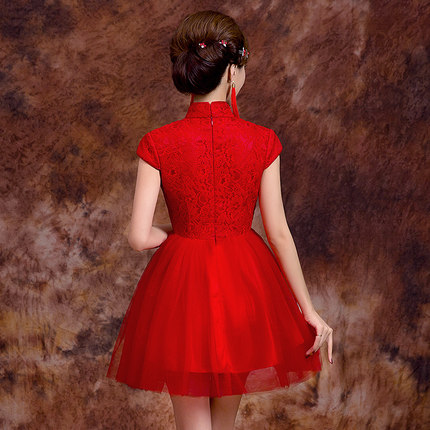 เดรสสั้น ผ้าลูกไม้ สีแดง. เนื้อดี ใส่สบาย รหัส ZZ91