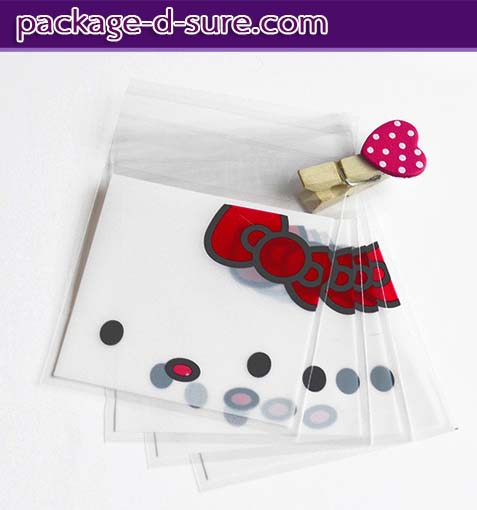 ล้างสต็อก//ถุงคุกกี้ แถบกาว 7x7 ลายหน้าคิดตี้ แพ็ค 100 ใบ