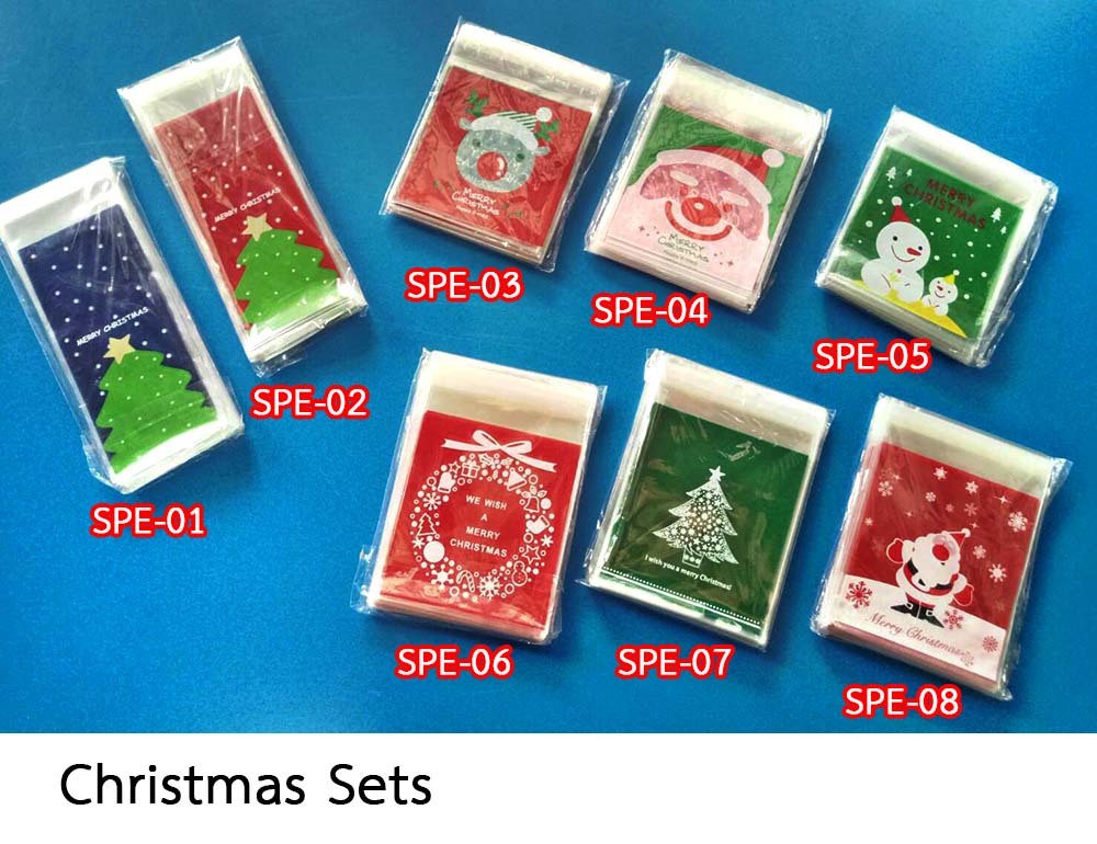 โปรโมชั่น//ถุงคุกกี้มีแถบกาว 10x10 ลายซานตาครอส สีเขียว แพ็ค 100 ใบ