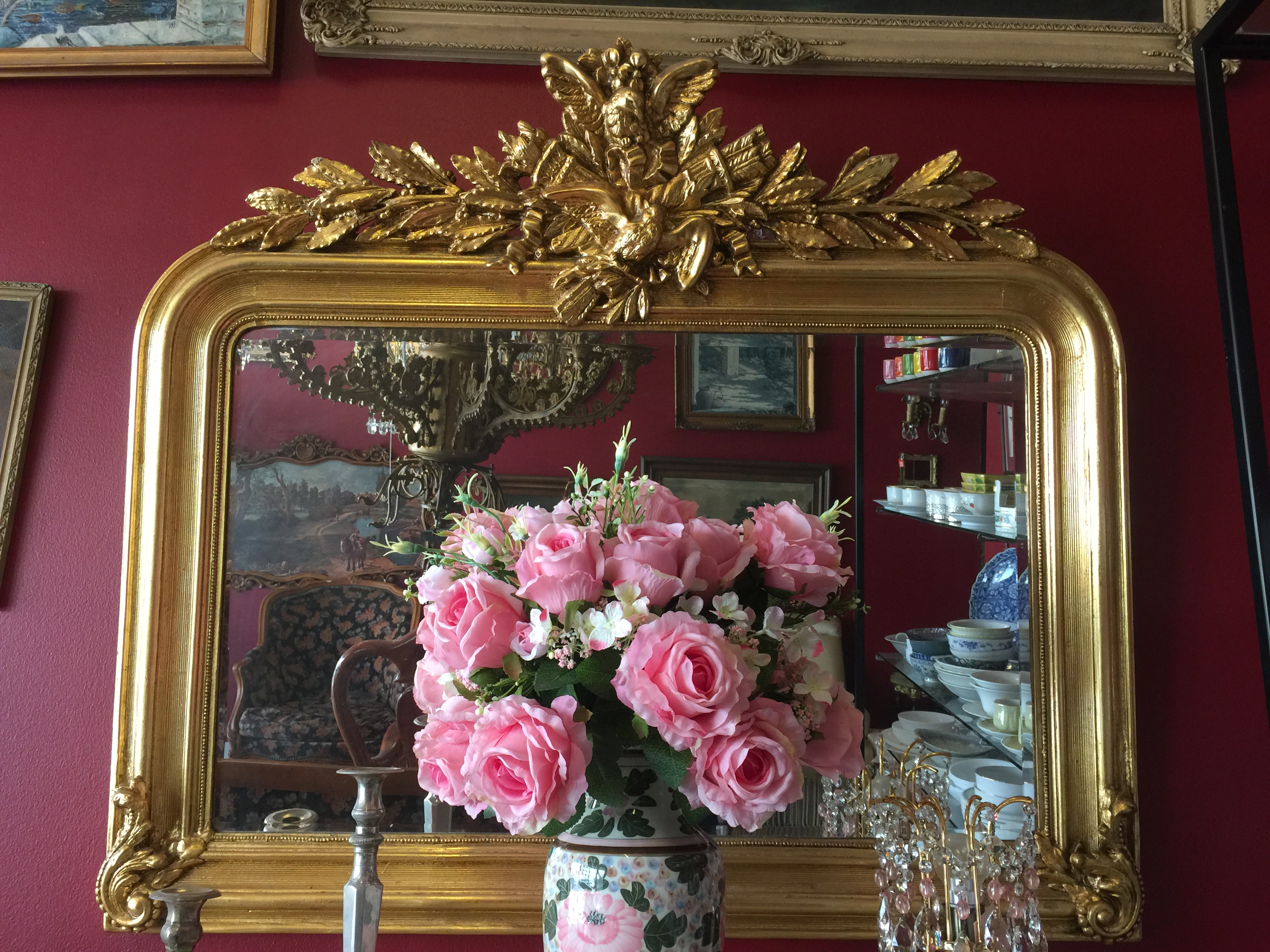 กระจกไม้แกะสลักสีทอง งานฝรั่งเศส