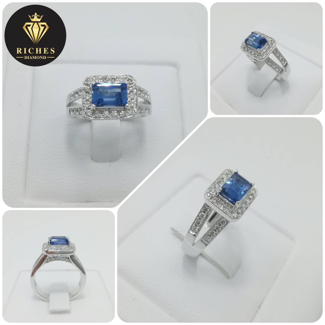 แหวนพลอยไพลินสีน้ำเงินล้อมเพชร น้ำหนัก 1.0 cts