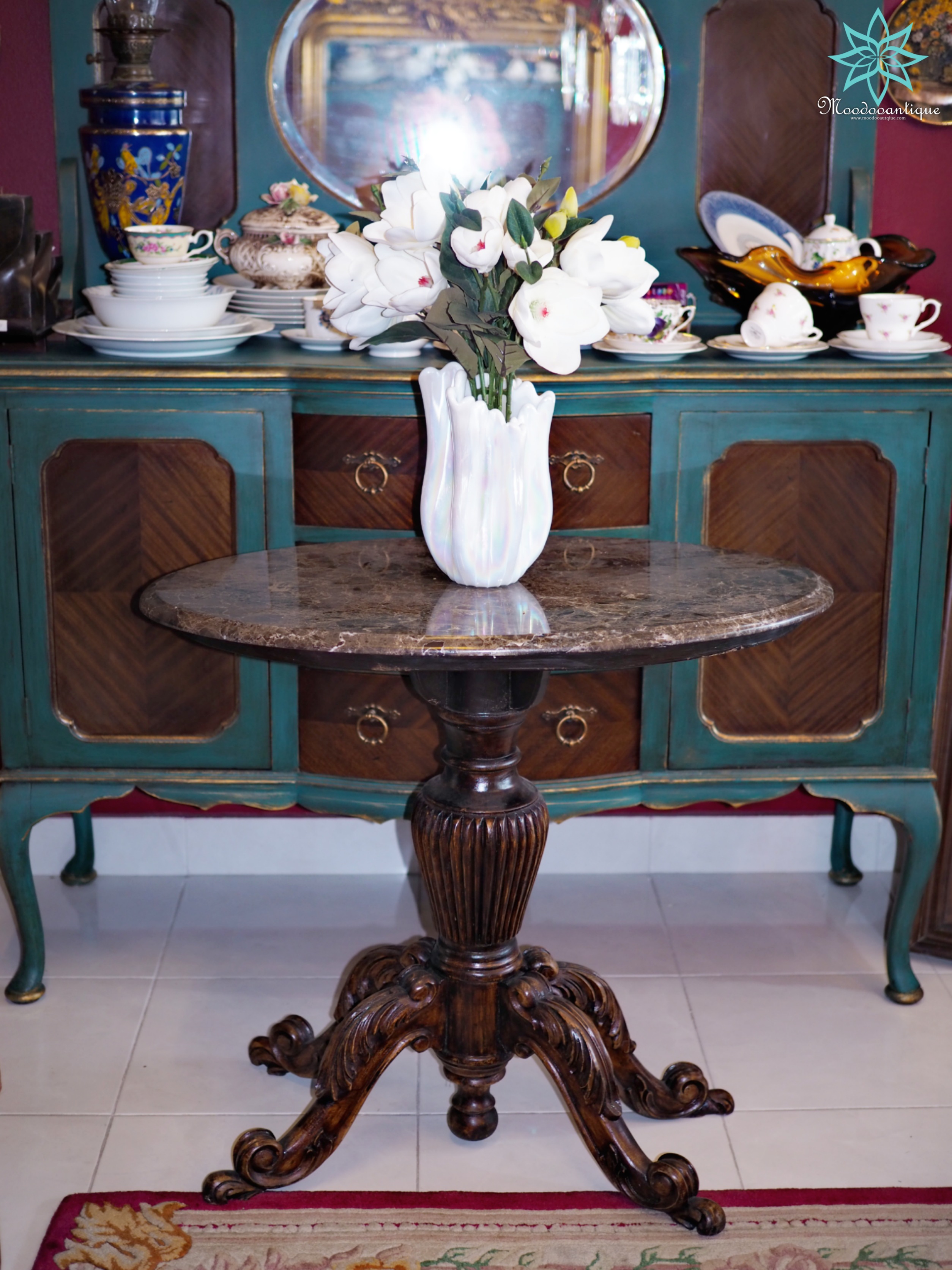 โต๊ะไม้มะฮอกกานีท็อปหินอ่อน