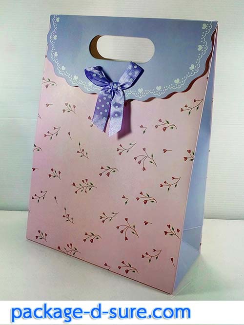 ถุงกระดาษช็อปปิ้ง หูหิ้ว สีชมพู ม่วง ดอกไม้