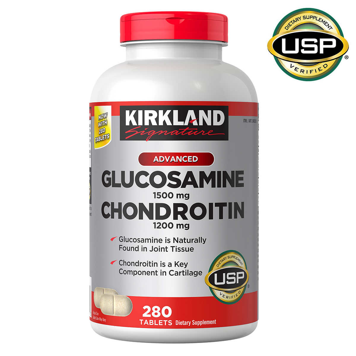 Kirkland Glucosamine HCI 1500 mg/Chondroitin Sulfate 1200 mg - 280 เม็ด หมดอายุ 03/2028
