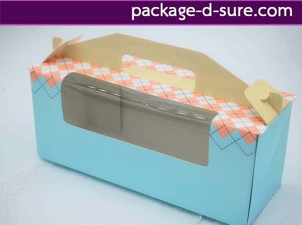 กล่องหูหิ้วคัพเค้ก 3 ชิ้น 24x9x10 สีฟ้าลายชมพู