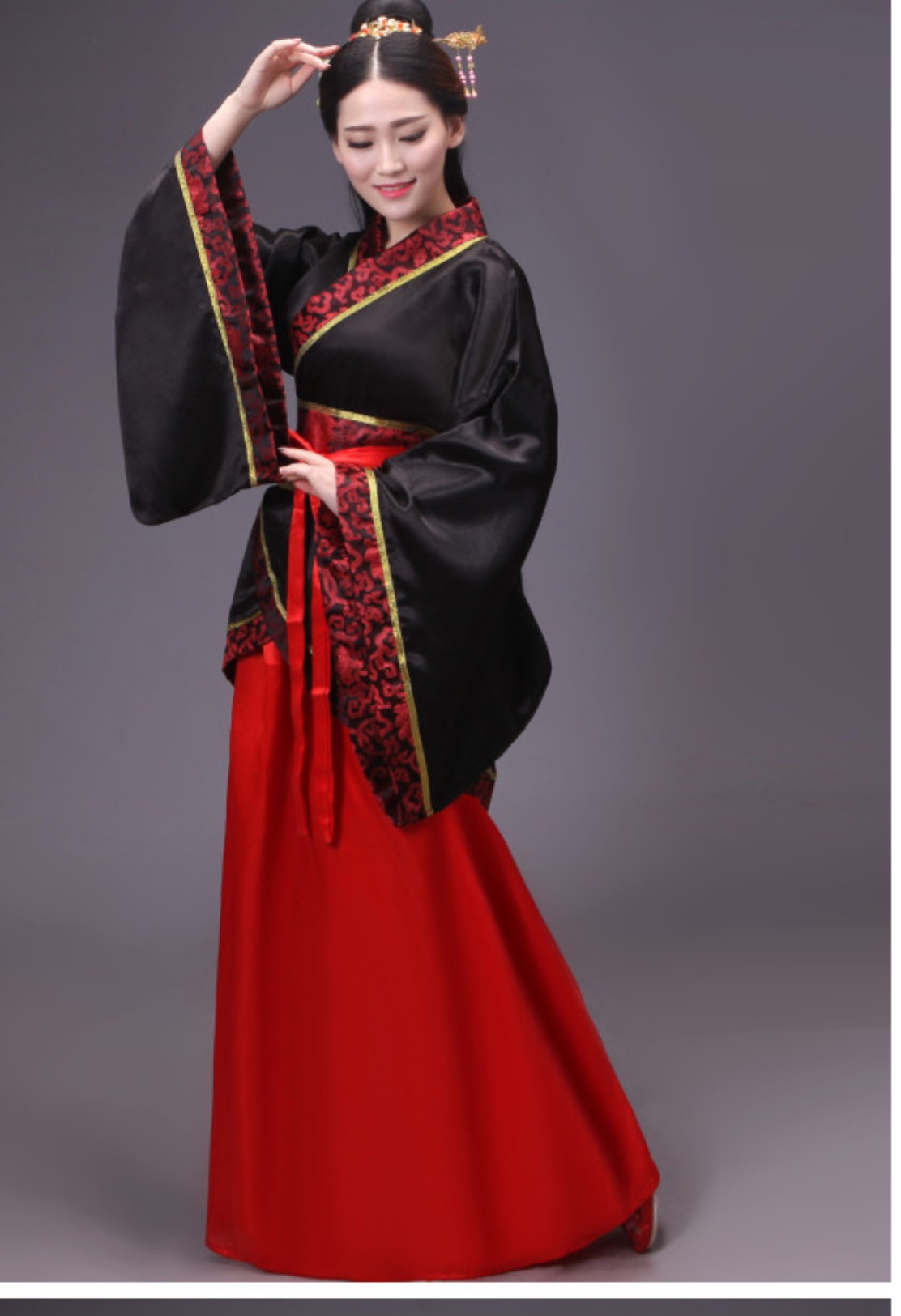 ชุดจีนสตรีฮั่นโบราณ สีดำ -แดง รหัส VP49 สินค้าพร้อมส่ง