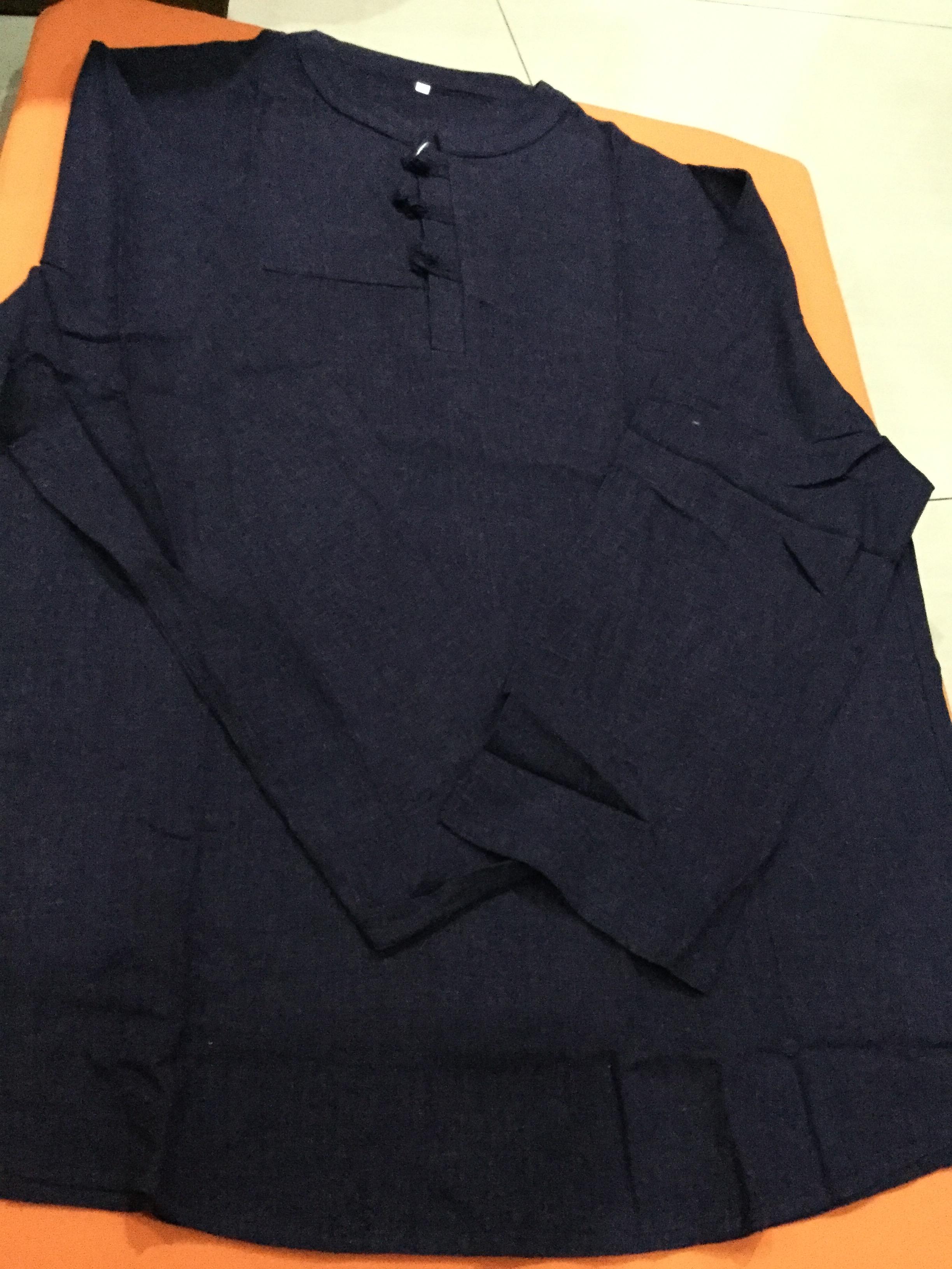 เสื้อผู้ชาย ผ้าลินิน แขนยาว สีน้ำเงิน รหัส FO 67 สินค้าพร้อมส่ง