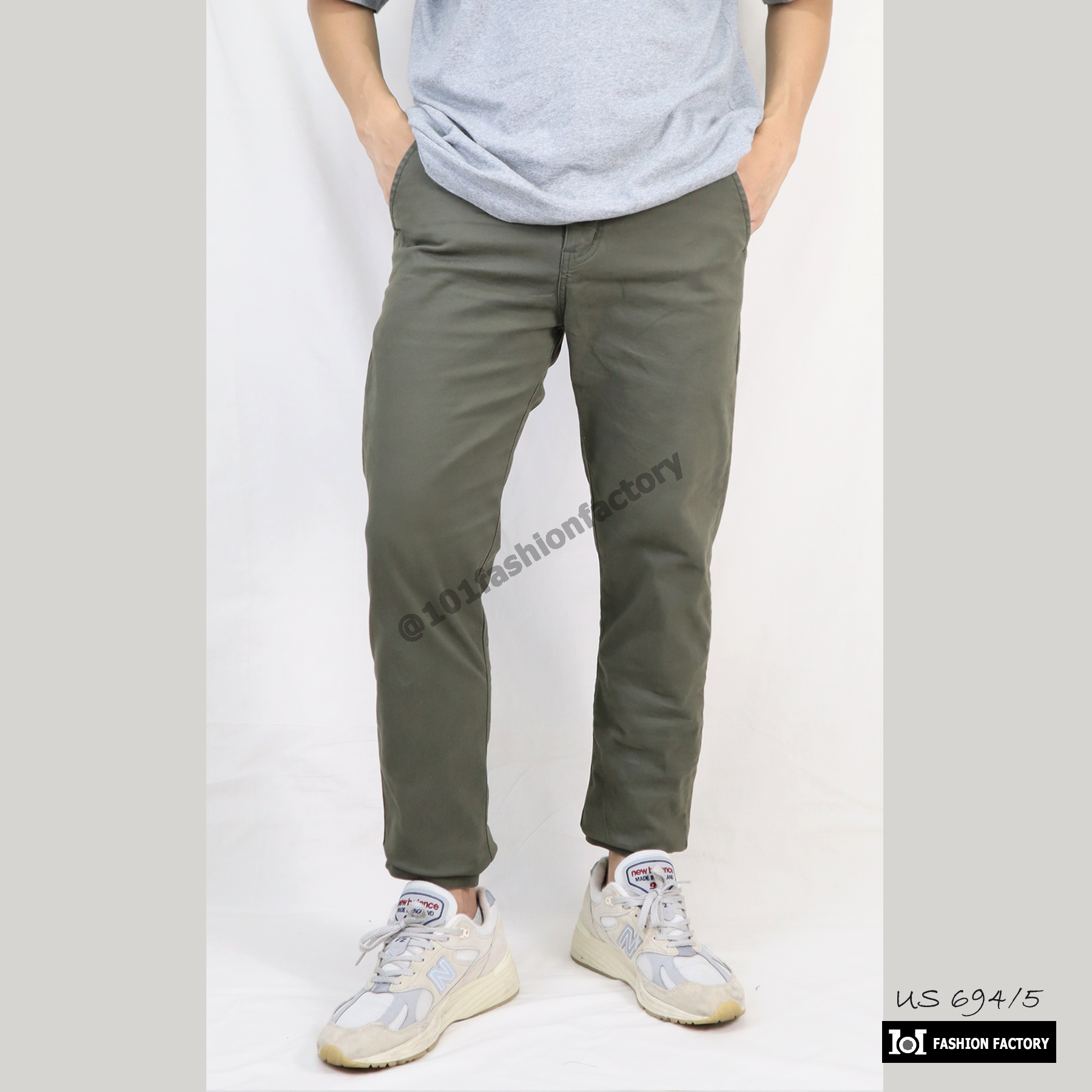 กางเกงขาเต่อ No.694/5 แฟชั่น9ส่วนชิโน่ ผ้าคอตตอนพรีนสกรีนยืด สีเขียว | US101