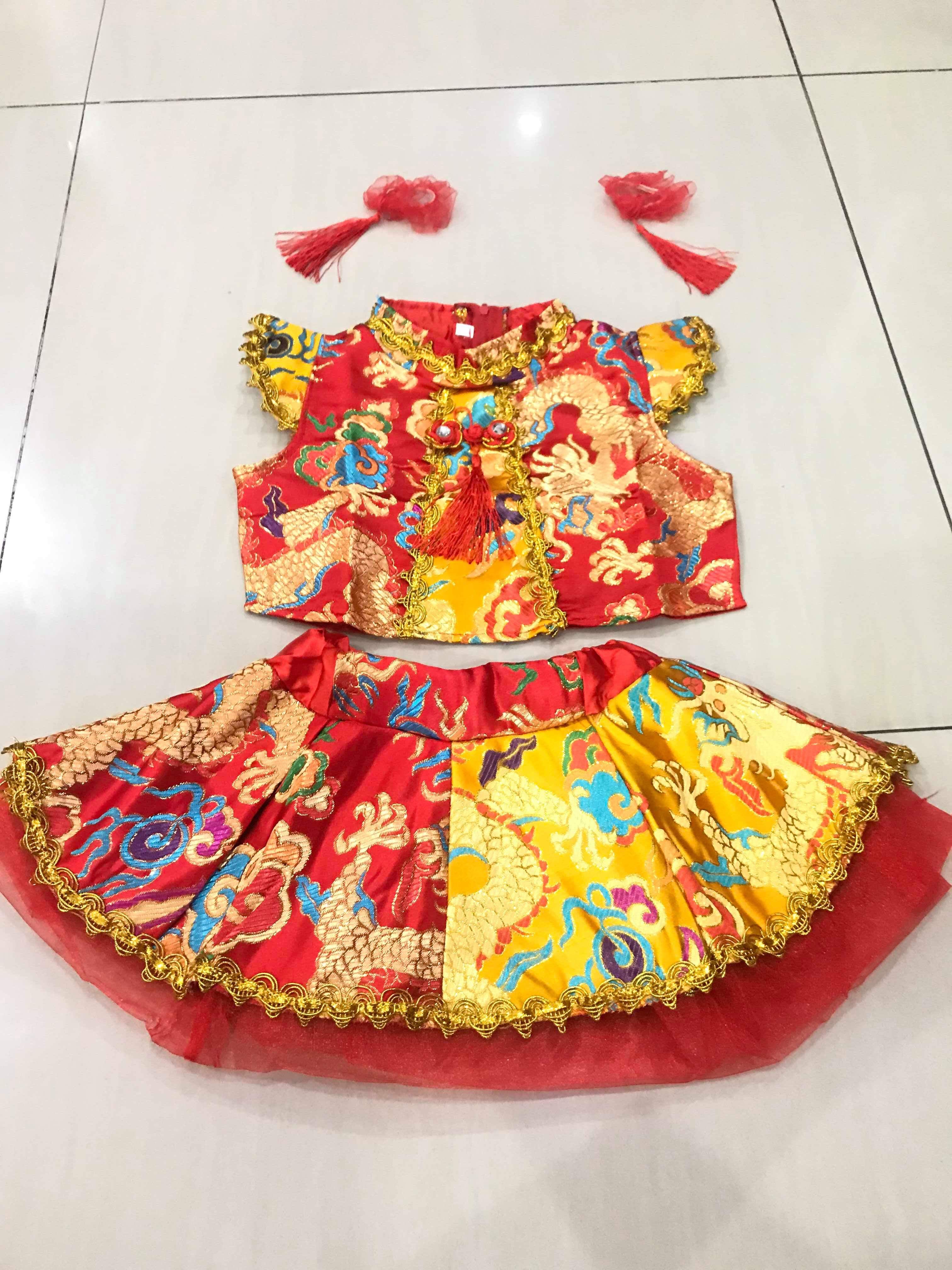 ชุดเต้นเด็กหญิงสีแดงแขนกุด PR42