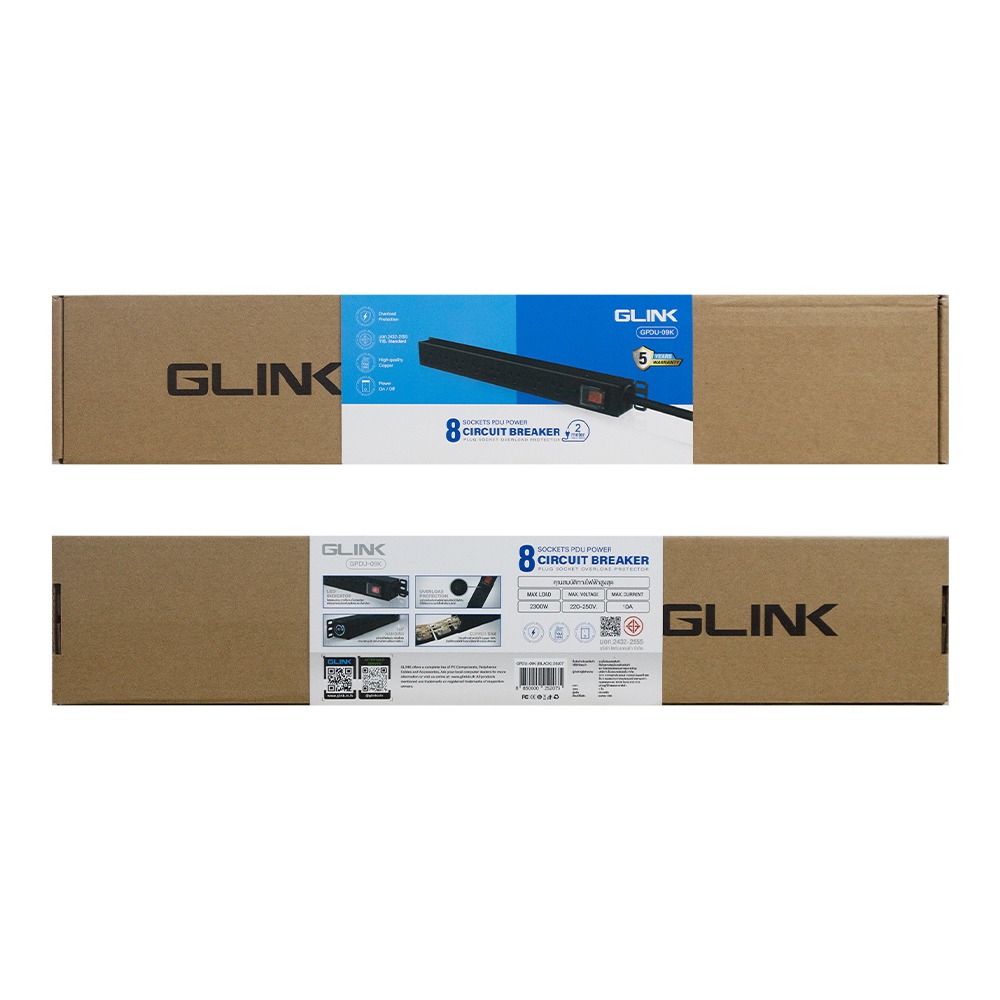 GPDU-09K BLACK รางปลั๊กไฟ 8ช่อง Overload Glink