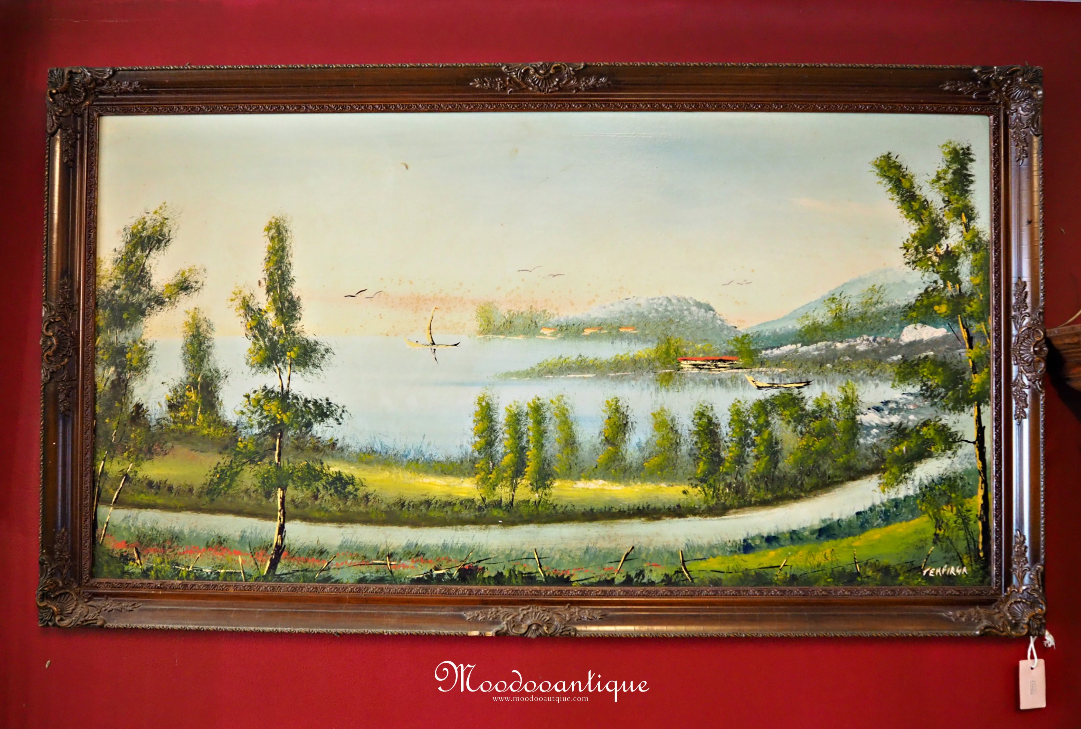 lake views ภาพวาดสีน้ำมันบนไม้