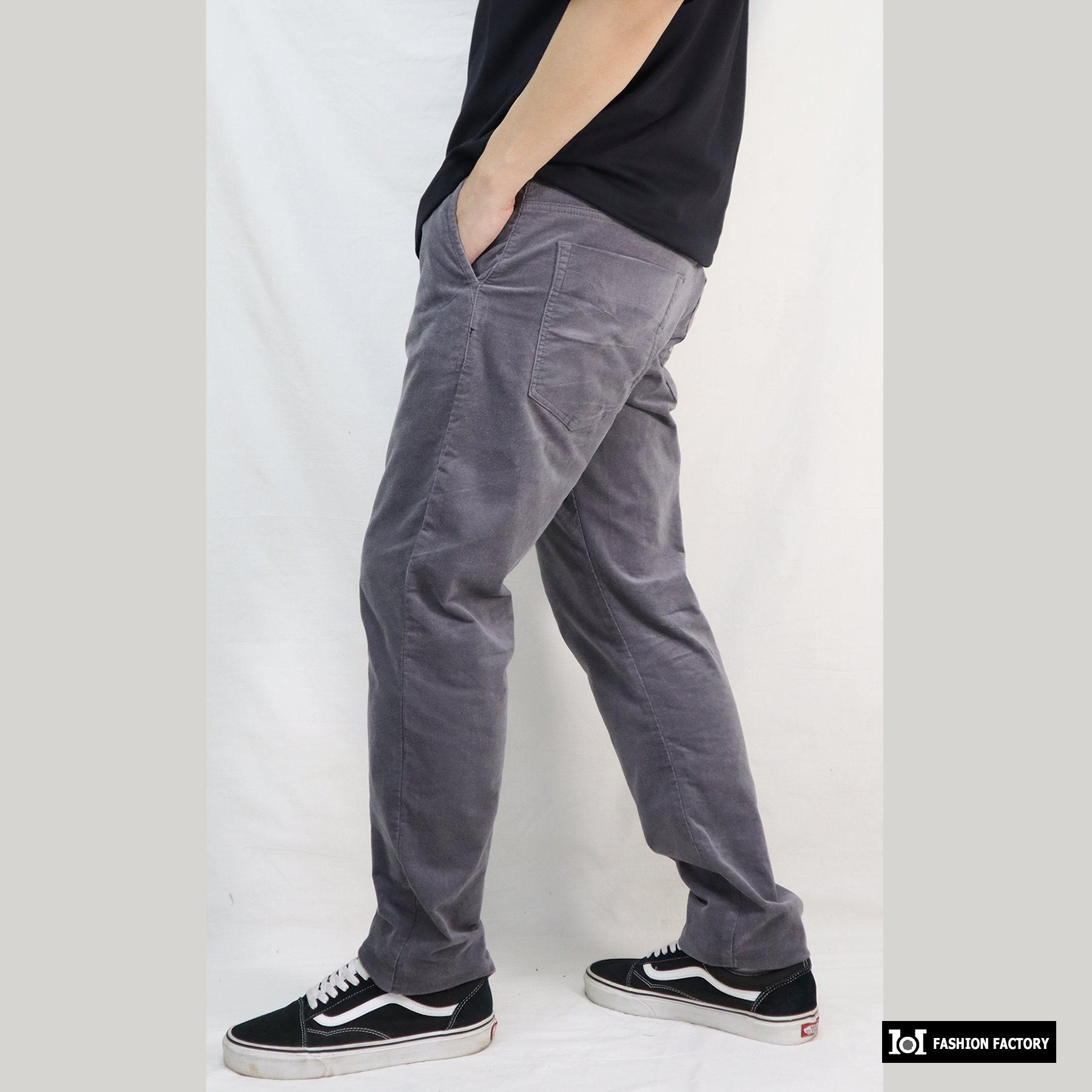 กางเกงขายาวลูกฟูกยืด NO.670/4 Conduroy Pants วินเทจสไตล์ สีเทา | US101