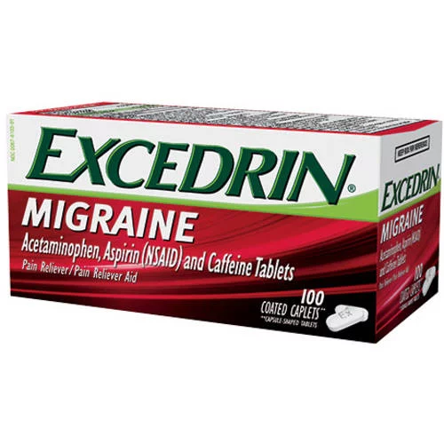 Excedrin Migraine 100 เม็ด ยาบรรเทาอาการไมเกรน วิงเวียนศรีษะ คลื่นไส้ หมดอายุ 06/2027