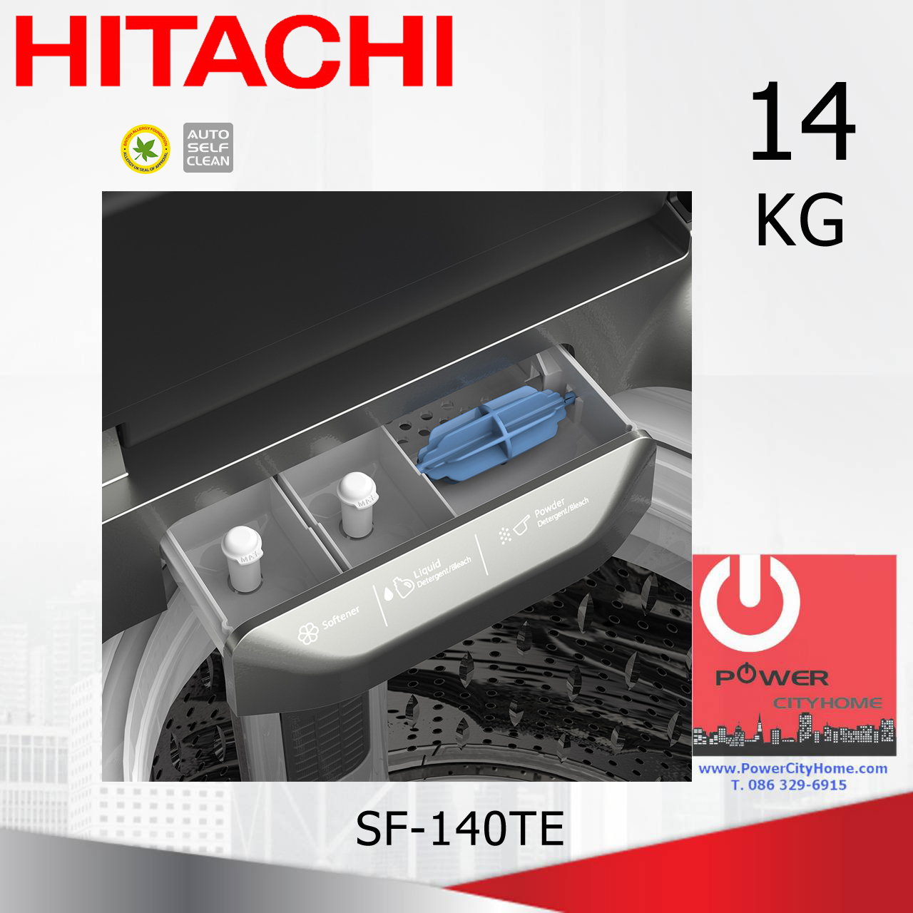 เครื่องซักผ้า Hitachi Dynamic-Stream Wash 1 ถัง 14 กก. รุ่น SF-140TE