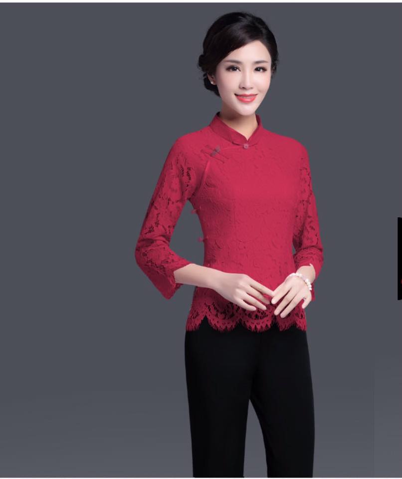 เสื้อจีนผู้หญิงสีแดงลูกไม้ รหัส MA128