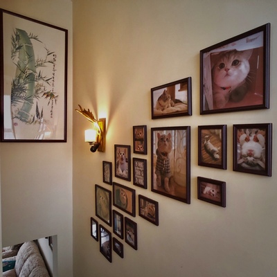 ชุดกรอบรูปติดผนังบันได Stairway18 (View) กรอบรูปไม้ 17 ชิ้นพร้อมภาพตามแบบ + รูปแคนวาส 1 ชิ้น และวัสดุติดตั้ง