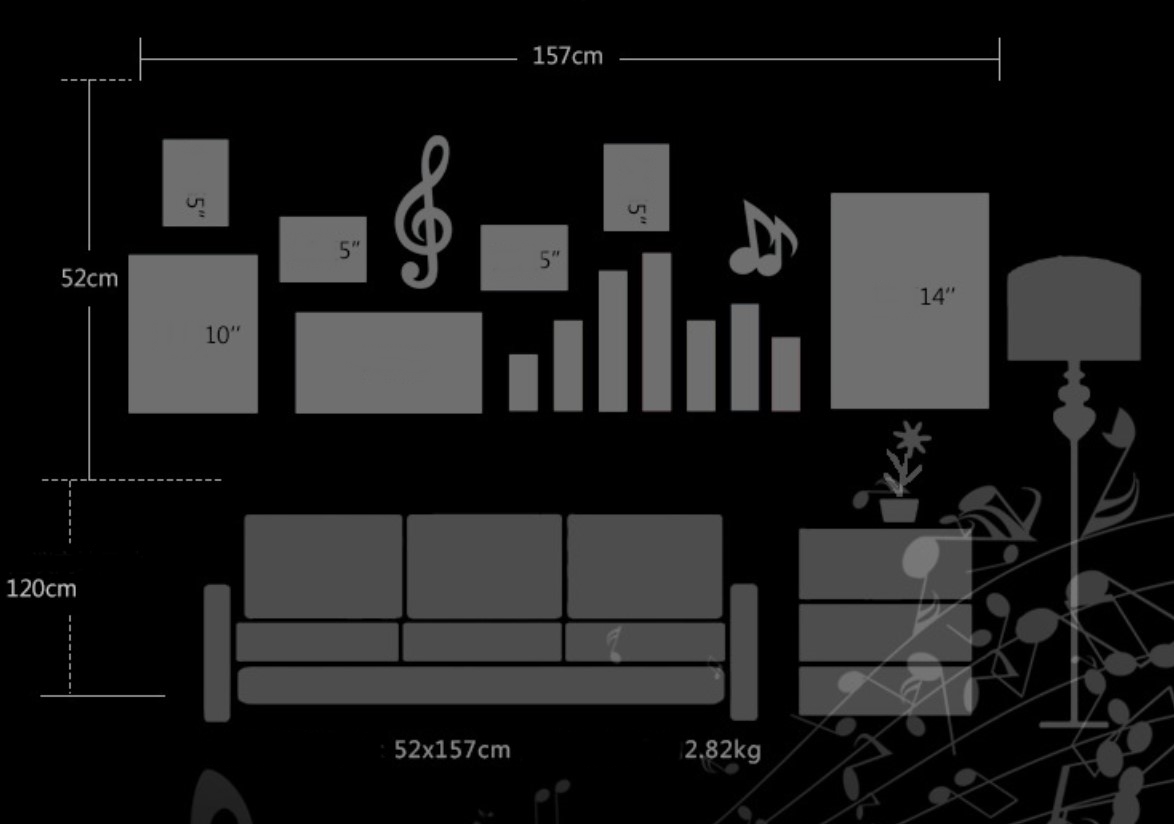 ชุดกรอบรูปติดผนัง Music กรอบรูปไม้ 7 ชิ้น+งานไม้ตกแต่งแนวดนตรี พร้อมรูปภาพตามแบบและวัสดุติดตั้ง