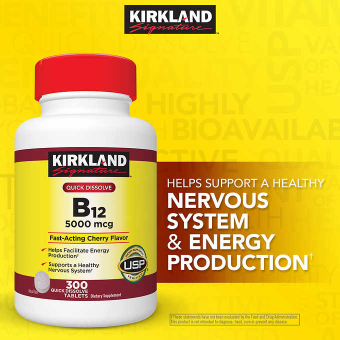 Kirkland Quick Dissolve B-12 ขนาด 5000mcg จำนวน 300 เม็ด หมดอายุ 01/2028